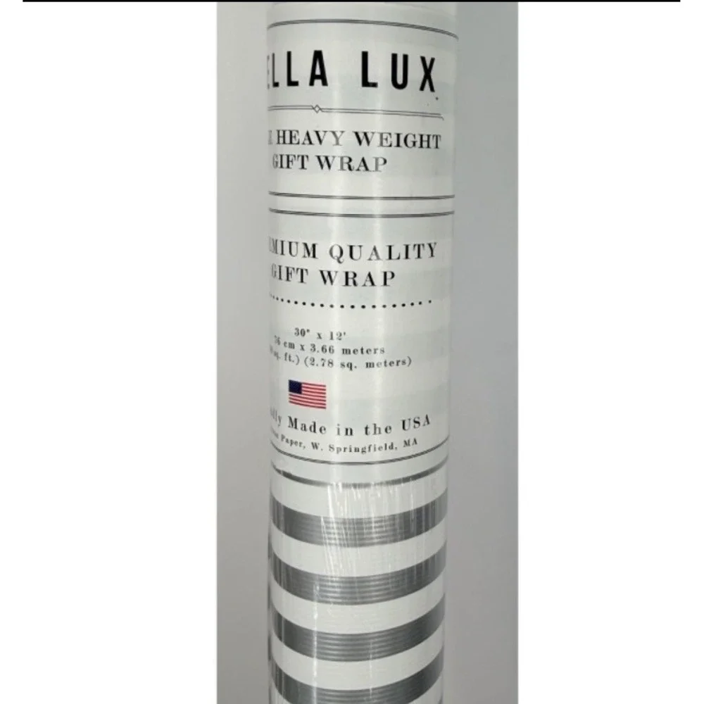 Bella Lux Silver White Striped Heavy Weight Gift Wrap 30 SqFt Party Chic 109-12